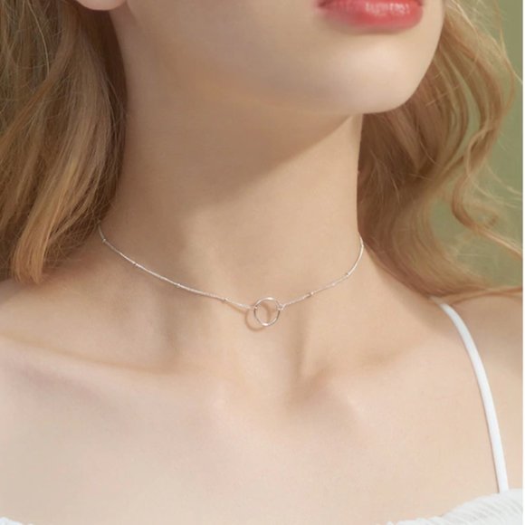 925 Sterling Silver Circle Ring Choker Necklace - Picture 4 of 16